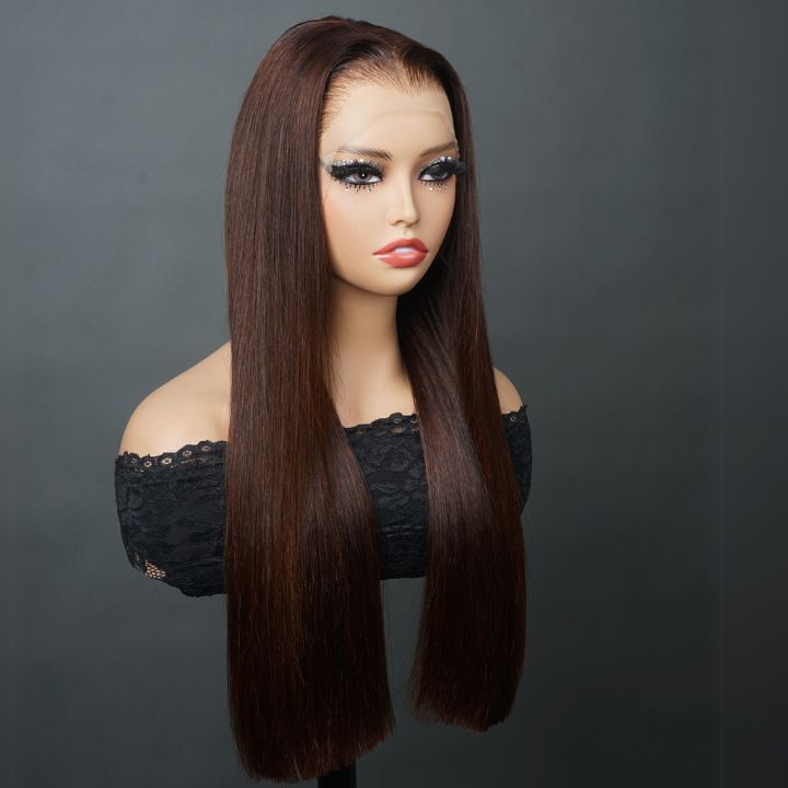 11A Highlights 100% Human Hair Full Density Perfect Finish Glueless Closure/Front Brown Colored Straight Human Hair Wig- Amanda Hair