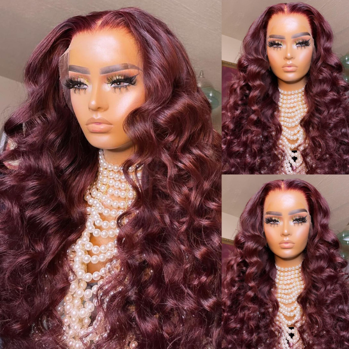 Glueless 99J Colored Loose Deep Wave 13x4 Lace Front Wigs 4*4 Lace Closure Wigs With Baby Hair  -Amanda Hair