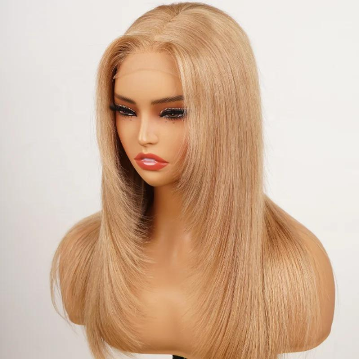 Amanda Hair Glueless Butterfly Layered Haircut Yaki Straight Lace Wigs Nature Burmese Human Hair Wigs Throw On & Go Workout Wigs