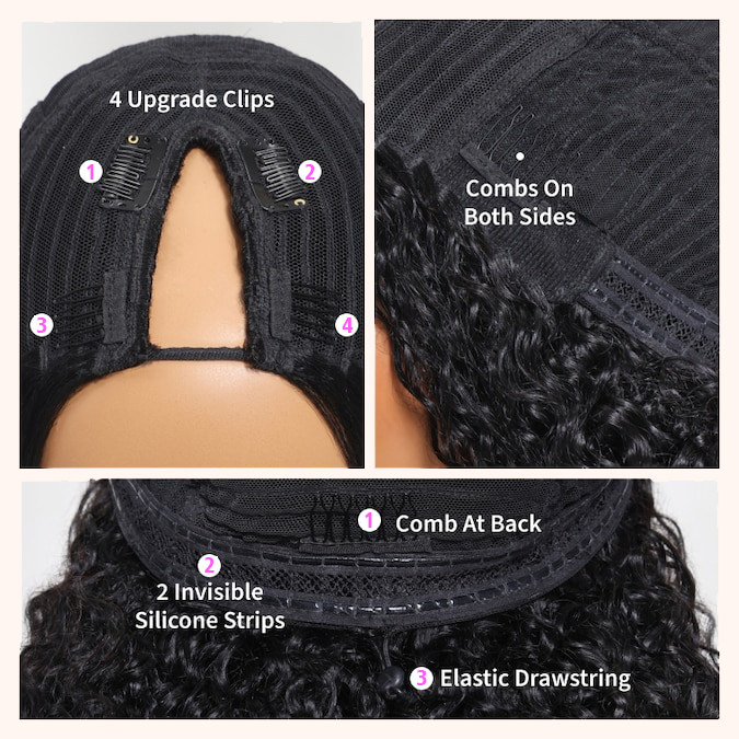 Glueless V Part Wig Beginner Friendly Curly Human Hair No Sew In No Gel NO Leave Out- Amanda Hair
