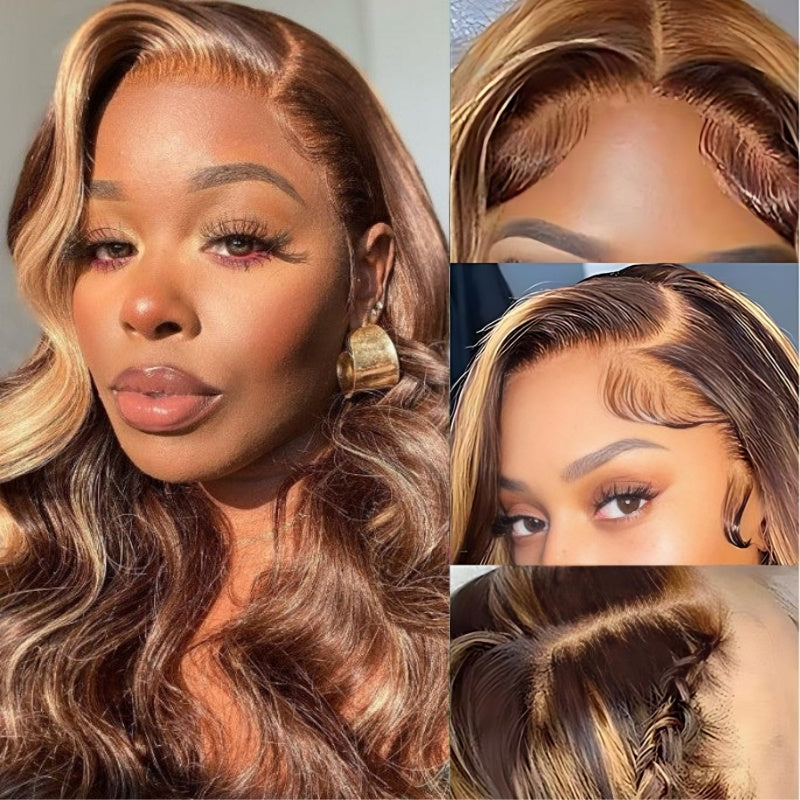 Glueless Highlight Honey Blonde Body Wave 13x4 / 13x6 Pre Everything Bleach Knots Put On And Go Human Hair Wig - Amanda Hair