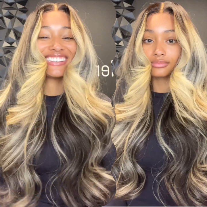 Highlihgt Blonde Color Loose Wave Clear Transparent Glueless Lace Front/Closure Wig For Women - Amanda Hair
