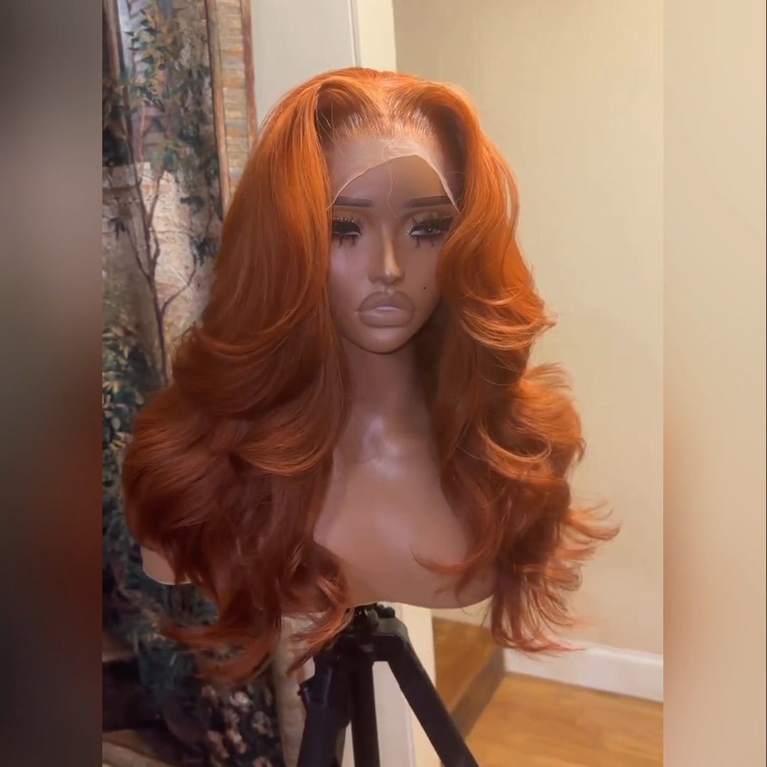 Burnt Orange Straight And Body Wave 13x4 Lace Front Straight Butterfly Haircut Ginger Wig Layered Hair - Amanda Hairs