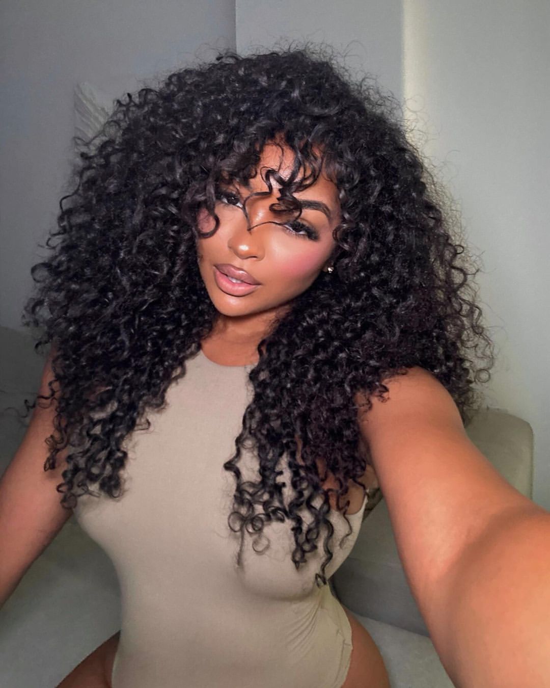 Glueless Deep Curly Clear Transparent Lace Closure Wigs with Bangs For Women-Amanda Hair