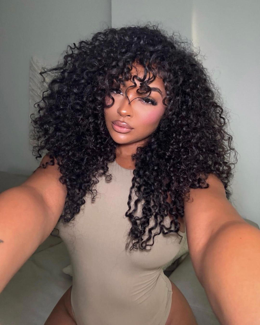 Glueless Deep Curly Clear Transparent Lace Closure Wigs with Bangs For Women-Amanda Hair