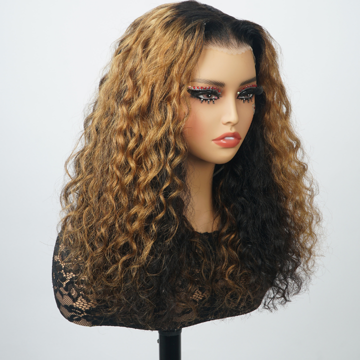 Glueless  1B/27 Ombre Brazilian Deep Wave Lace Front Wig - Clear Transparent Lace Front/Closure Wig- Amanda Hair