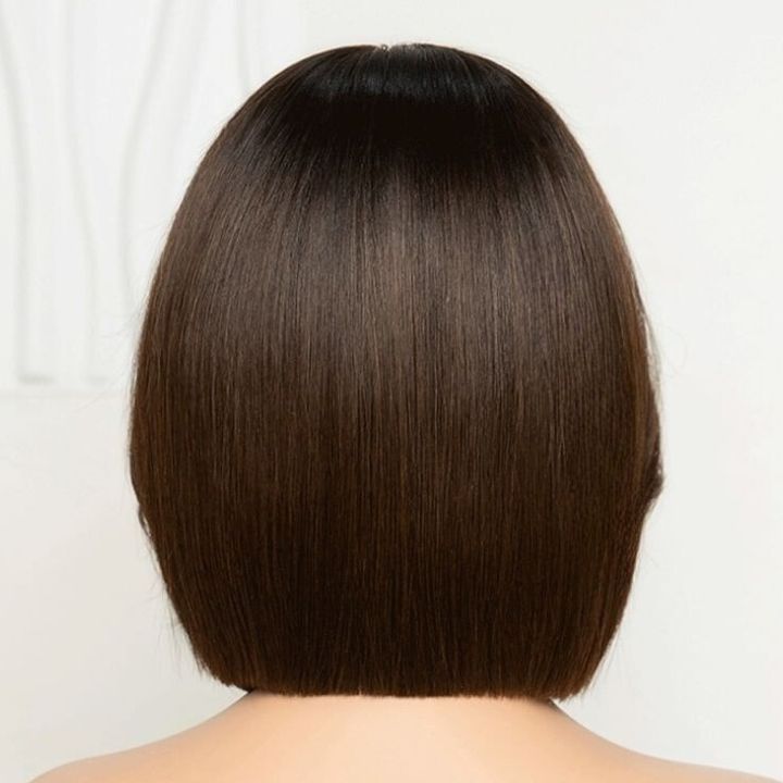 Highlight Dark Brown Short Bob Straight Wig 13*4/4*4 Brazilian Huaman Hair Lace Front Wigs-Amanda Hair