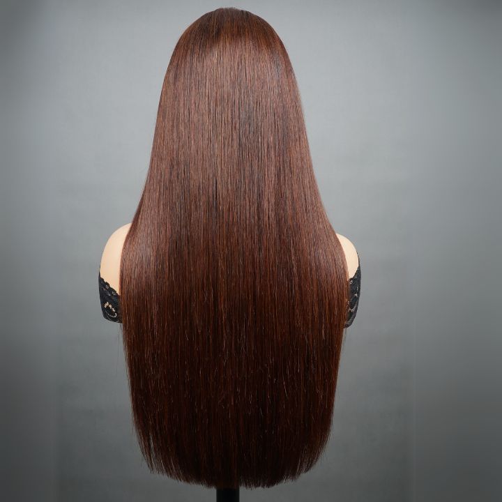 Peluca de cabello humano liso de color marrón con cierre frontal sin pegamento y acabado perfecto de densidad total 11A Highlights - Amanda Hair