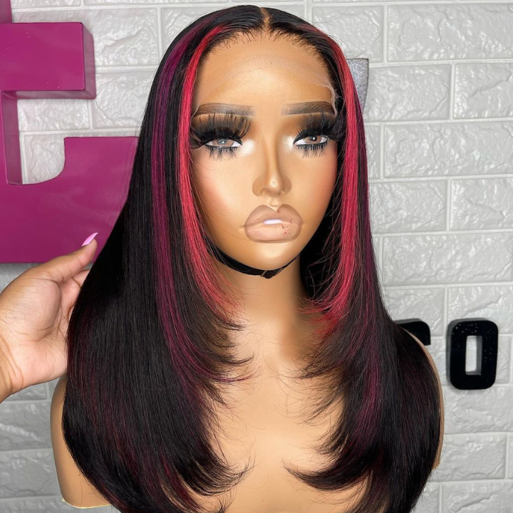Highlight Brown Brazilian Straight Short Bob Layer Glueless  Lace Wigs Transparent Pre Plucked Hairline No Code Needed-Amanda Hair