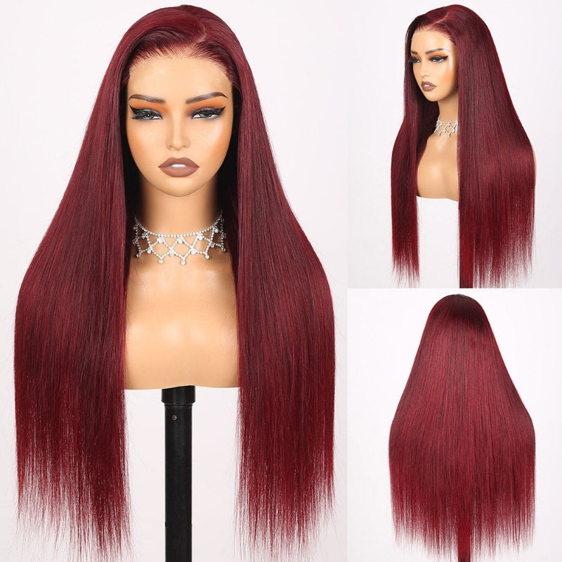 Straight Glueless 7x5 / 13x4 Lace Front Wig Pre Everything 99J Burgundy Red Colored Transparent Lace Human Hair Wigs- Amanda Hair