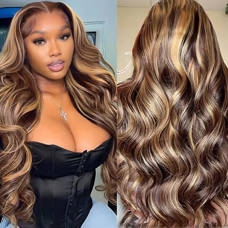 Glueless Highlight Honey Blonde Body Wave 13x4 / 13x6 Pre Everything Bleach Knots Put On And Go Human Hair Wig - Amanda Hair