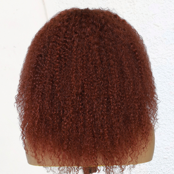 Glueless Thick Fluffy Afro Curly Human Hair Reddish Brown Wigs 13*4/4*4 Invisible Lace Wig For Women No Code Needed -Amanda Hair