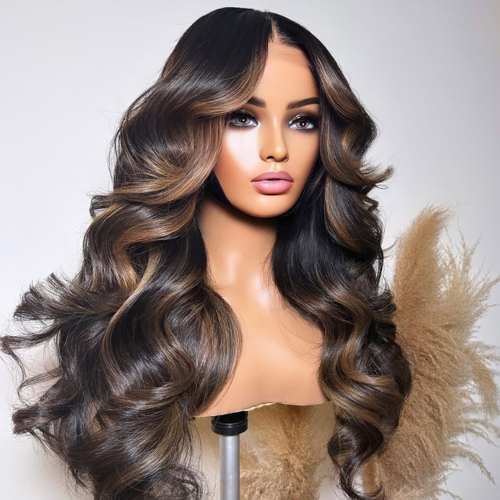 Highlight 1B/30 Colored Loose Wave Glueless Lace Front Wigs Human Hair