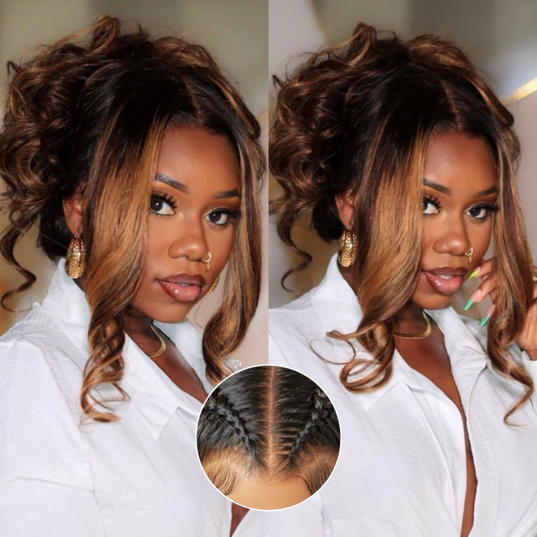 Amanda Put On & Go Glueless 3D Body Wave Highlight Balayage Brown Invisible Drawstring Human Hair Wig