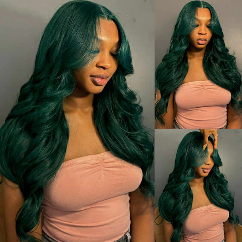 Dark Green Body Wave 13x4 Lace Front Human Hair Wigs Transparent For Black Women