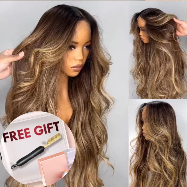 Extra 50% Off | Mix Brown Highlight Honey Blonde Loose Wave Hair Long Glueless Lace Front Wig