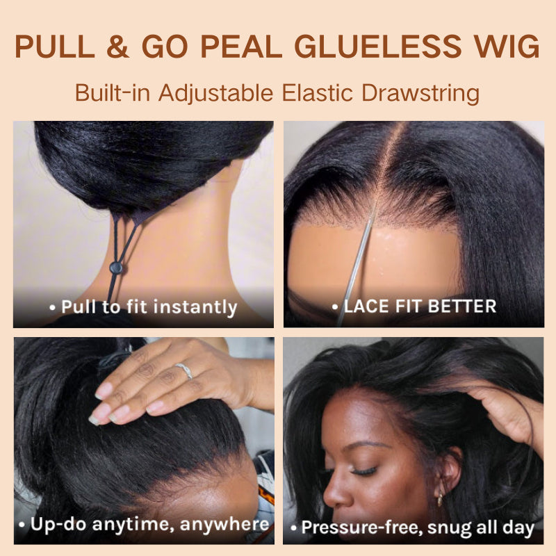 Yaki Straight Short Bob Wig Pre Everything 7x5 / 13x4 Lace Front Wig Put On and Go Glueless Natural Black Flash Sale-Amanda Hair