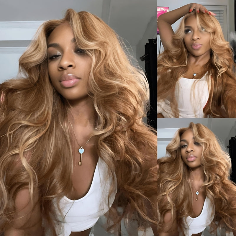 Glueless Highlight Honey Blonde Body Wave 13x4 / 13x6 Pre Everything Bleach Knots Put On And Go Human Hair Wig - Amanda Hair
