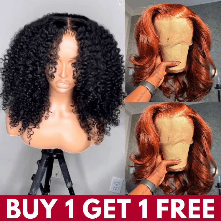 Glueless Thick Fluffy Afro Curly Bob Lace Closure Wig+Loose Wave Ginger Brown 13*4 Lace Front Wigs Flash Sale