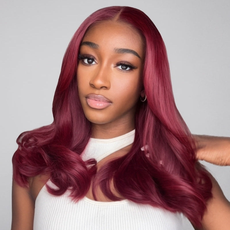 Straight Glueless 7x5 / 13x4 Lace Front Wig Pre Everything 99J Burgundy Red Colored Transparent Lace Human Hair Wigs- Amanda Hair