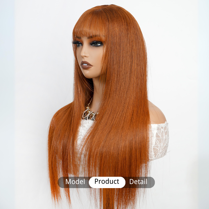 Ginger Human Hair Transparent Glueless Lace Front Straight Colored Wigs with Bangs-Amanda Hair