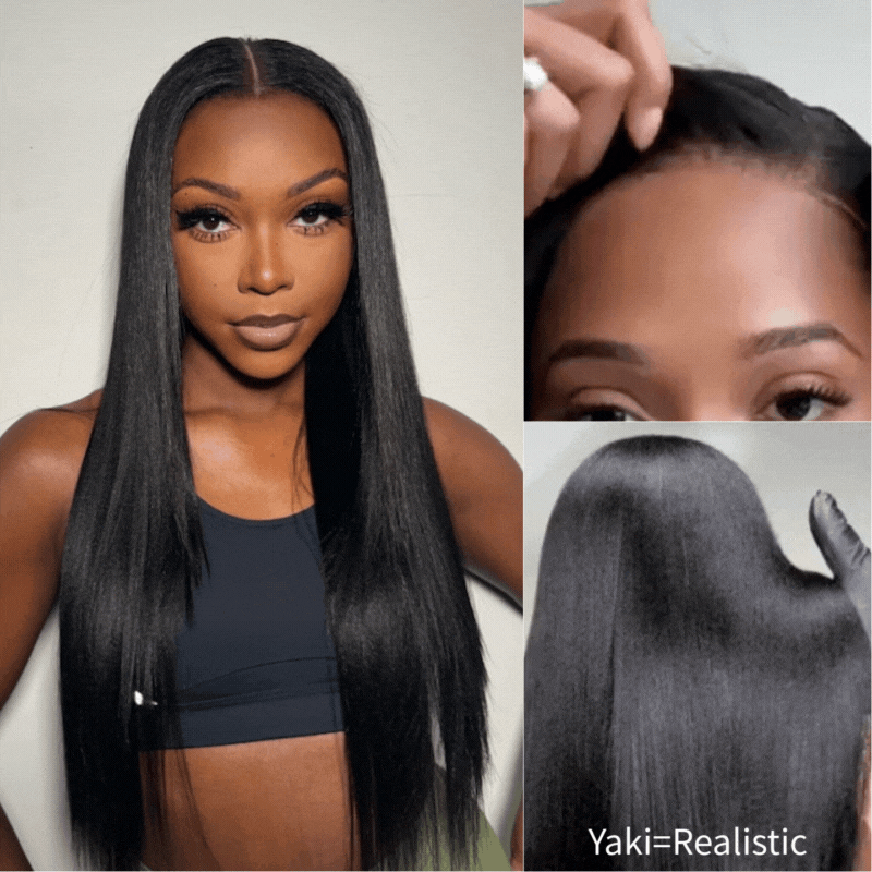 Yaki Straight 7x5 Glueless Lace Natural Black Color Put On and Go Invisi Drawstring Human Hair Wigs- Amanda Hair