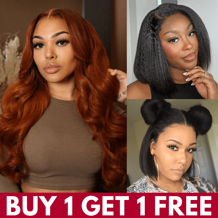 Dark Ginger Brown Full Density Glueless 6*4 Lace Closure Straight Wig+Kinky Straight Bob 6*4 Lace Closure Wig Flash Sale