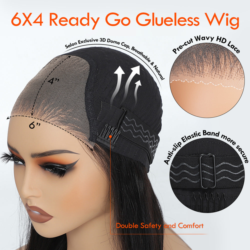 300% Ultra Dense Glueless Wig Loose Body Wave 6x4 Closure Clear Lace Pre Cut & Plucked & Bleached Ready to Go - Amanda Hair