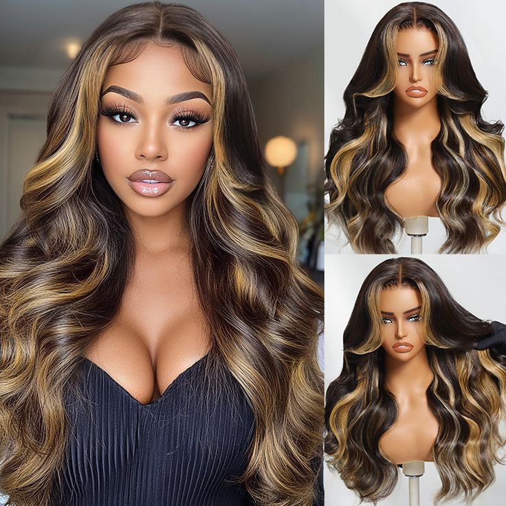 $100 Off Full $101| Money Piece Highlight Blonde Colored Body Wave 13x4 HD Lace Front Wigs Human Hair Wig Flash Sale