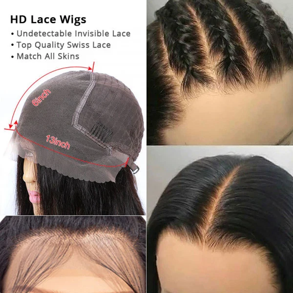 Glueless Loose Wave Wigs Virgin Human Hair 4 * 4/13 * 4 Transparent HD Lace Front Wig Pré-plumé Hairline - Amanda Hair 