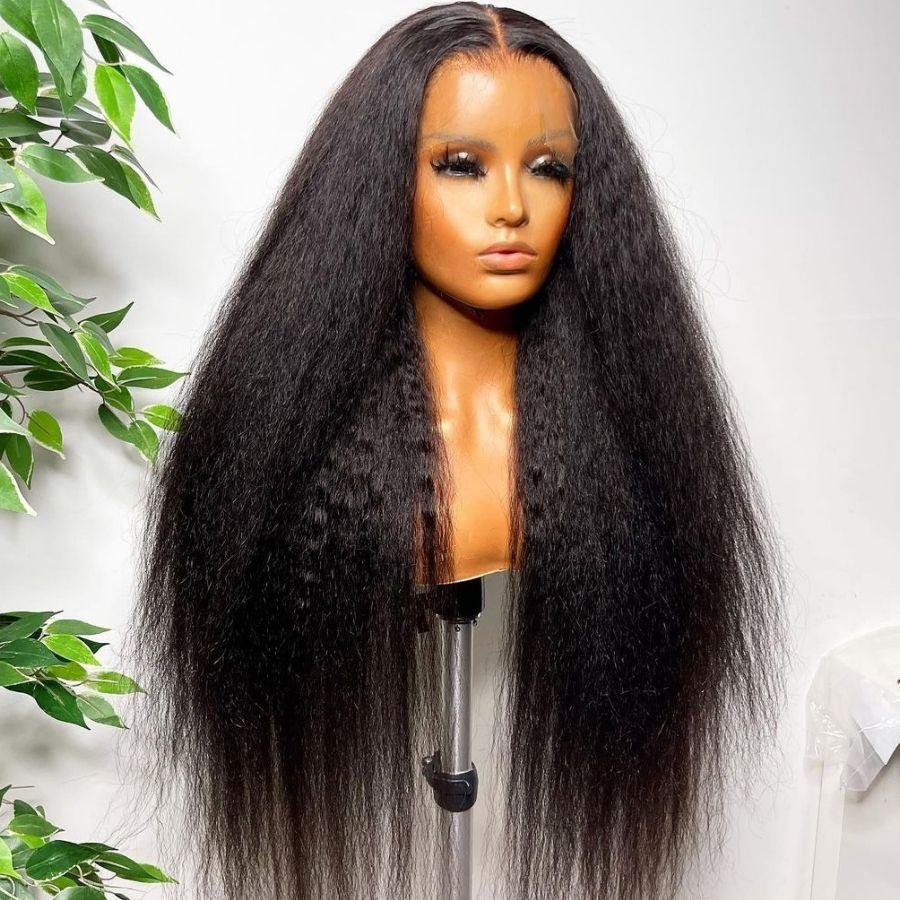 Kinky Straight Reddish Brown / Highlight Brown / Natural Color 13x4 Transparent Lace Front Wigs 100% Human Hair Wigs