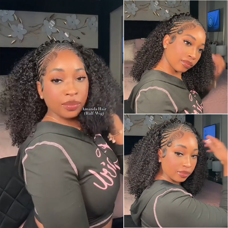 Amanda Hair - 3 In 1 Half Wig Kinky Curl Wear & Go Drawstring Band No Glue Need Coily Curl  Flip Over Wig Beginner Friendly Flash Sale
