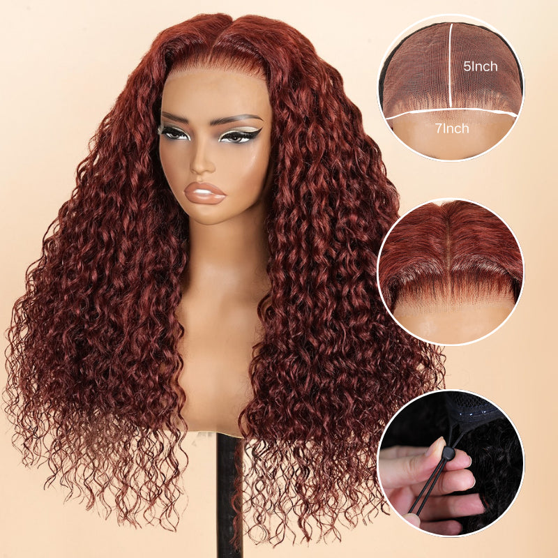 Glueless Water Wave Reddish Brown 7x5 Lace / 13x4 Lace Front Wigs Dark Auburn Colored Human Hair Wig-Amanda Hair