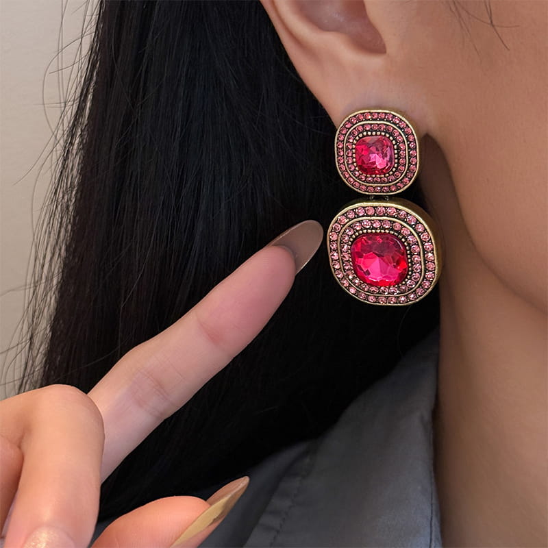 Free Gift Luxury Vintage Pink Crystal Square Drop Earrings for Women ( Not valid if purchased separately)