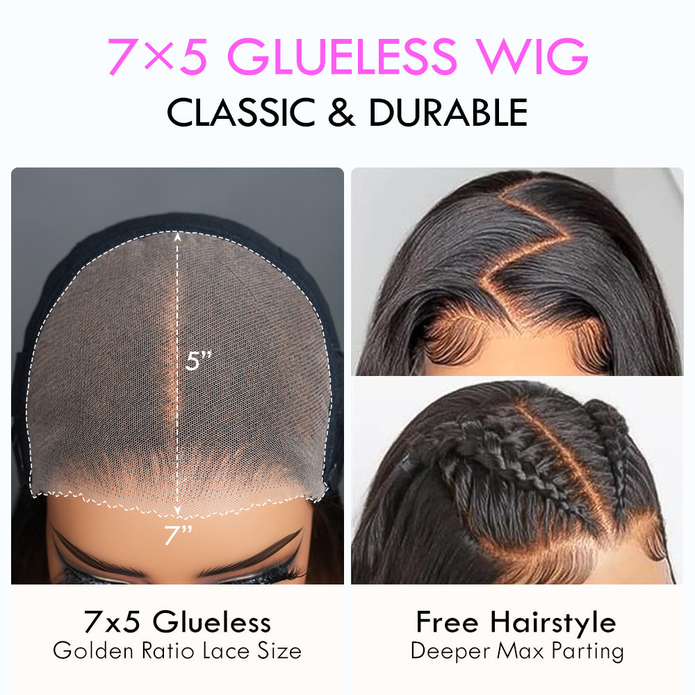 Amanda Put On & Go Glueless 3D Body Wave Highlight Balayage Brown Invisible Drawstring Human Hair Wig