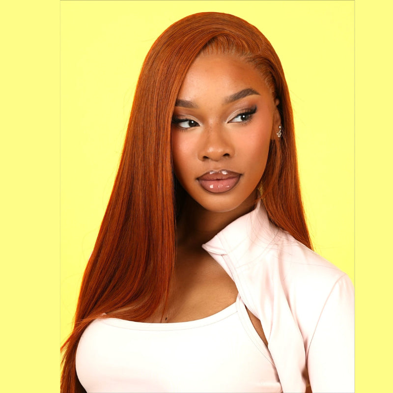 Burnt Orange Straight And Body Wave 13x4 Lace Front Ginger Colored Wig Human Hair - Amanda Hairs