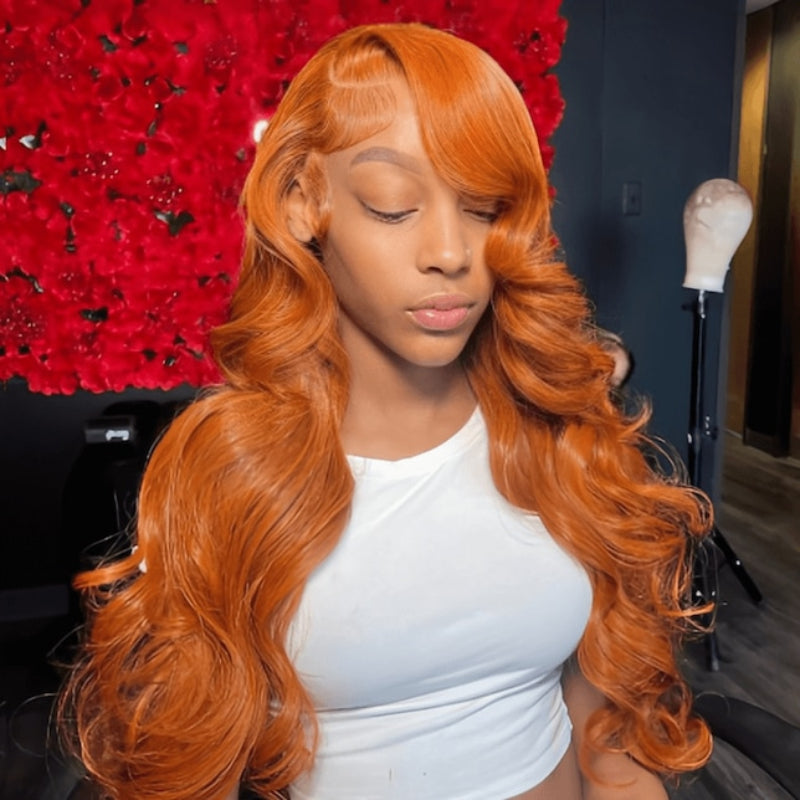 Burnt Orange Straight And Body Wave 13x4 Lace Front Ginger Colored Wig Human Hair - Amanda Hairs