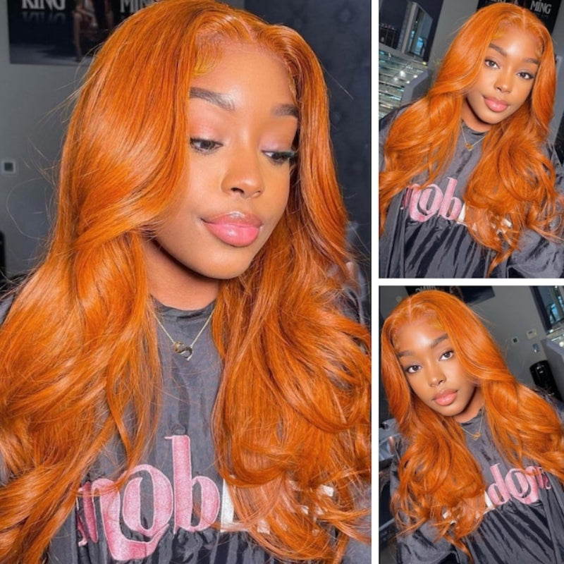 Burnt Orange Straight And Body Wave 13x4 Lace Front Ginger Colored Wig Human Hair - Amanda Hairs