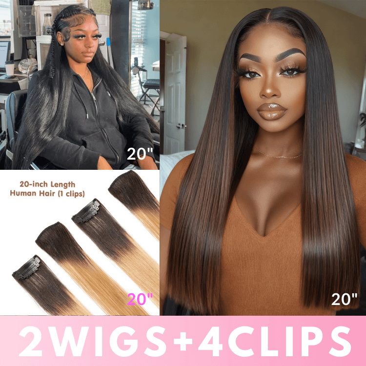 Peluca de cabello humano 100 % liso con encaje frontal, color marrón ombré, raíz oscura, sin pegamento, con envío rápido en 24 horas - Peluca de cabello humano transparente con encaje frontal/cierre - Amanda Hair