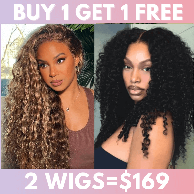 Bogo Flash Sale| Glueless Honey Blonde Water Wave 13x4 Lace Front Wig + Burmese Curly End Glueless 7x5 Lace Wig 200% Density Double Drawn