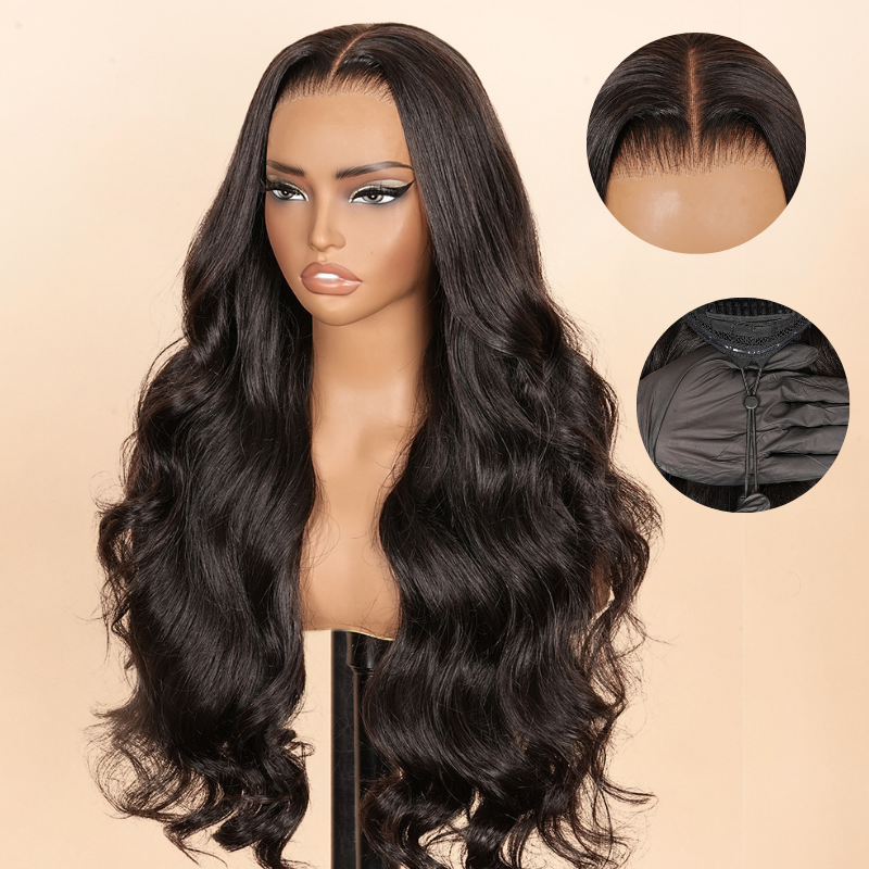Glueless Body Wave 7x5/13x4  HD Transparent Lace Pull And Go Invisible Drawstring Human Hair Wigs With Natural Hairline-Amanda Hair