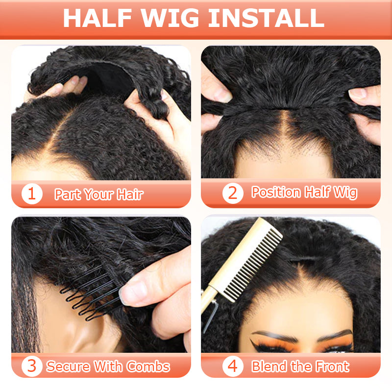 3 In 1 Half Wig | Highlight Brown Jerry Curly Put On & Go Half Wig Flip Over Invisi Drawstring Wig Flash Sale