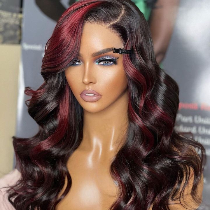 Highlight Burgundy Red 99j Body Wave 13x4 Lace Front /4*4 Lace Closure Wigs Money Piece Ombre Color Lace Wigs- Amanda Hair