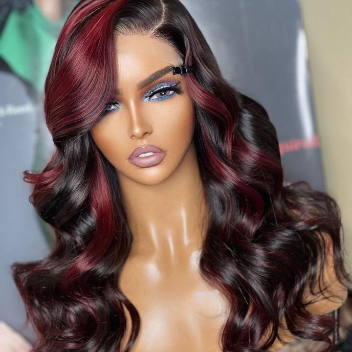Highlight Burgundy Red 99j Body Wave 13x4 Lace Front /4*4 Lace Closure Wigs Money Piece Ombre Color Lace Wigs- Amanda Hair