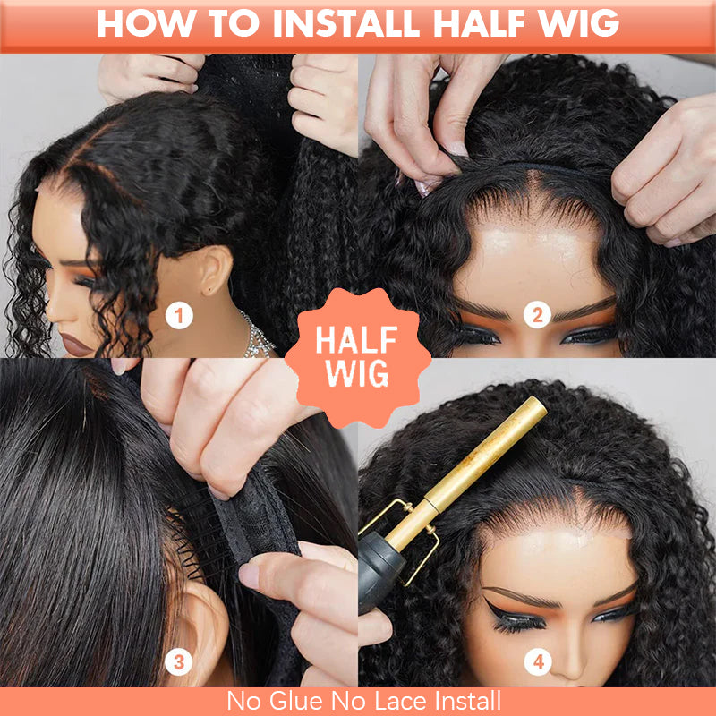 3 In 1 Half Wig | Water Wave Put On & Go Invisible Drawstring Glueless Flip Over Wig Flash Sale