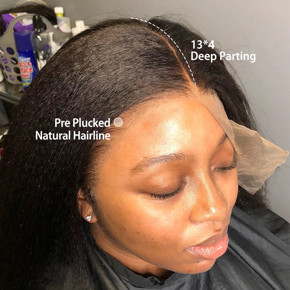 Kinky Straight Reddish Brown / Highlight Brown / Natural Color 13x4 Transparent Lace Front Wigs 100% Human Hair Wigs