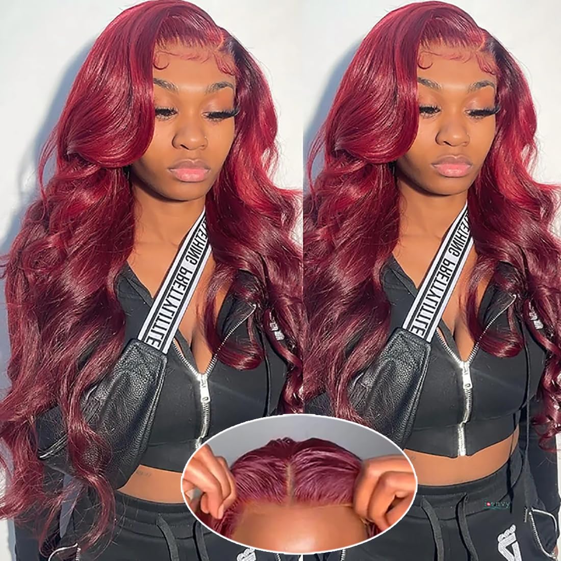 $89=26"| 99J Burgundy Red Color Body Wave Glueless Lace Front Wigs 24H Fast Shipping Flash Sale