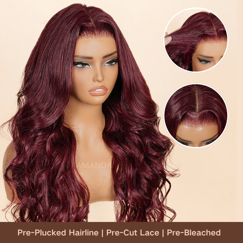Glueless 7x5 / 13x4 Full Lace Frontal Dark 99J Burgundy Red Colored Body Wave HD Transparent Lace Human Hair Wigs - Amanda Hair