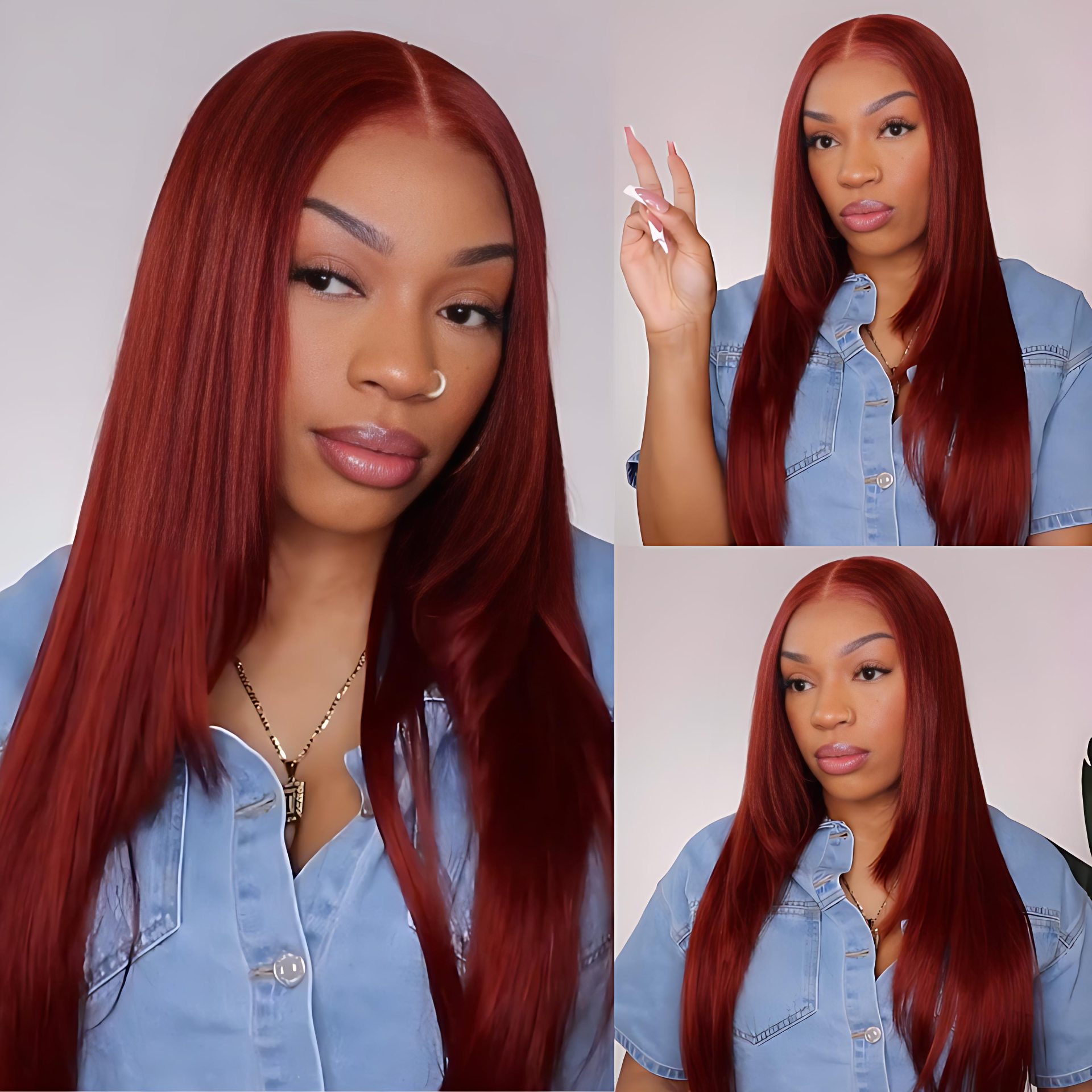 Brun rougeâtre droite 13x4 Lace Front Straight Butterfly Haircut # 33 Auburn Brown Wig Layered Hair 