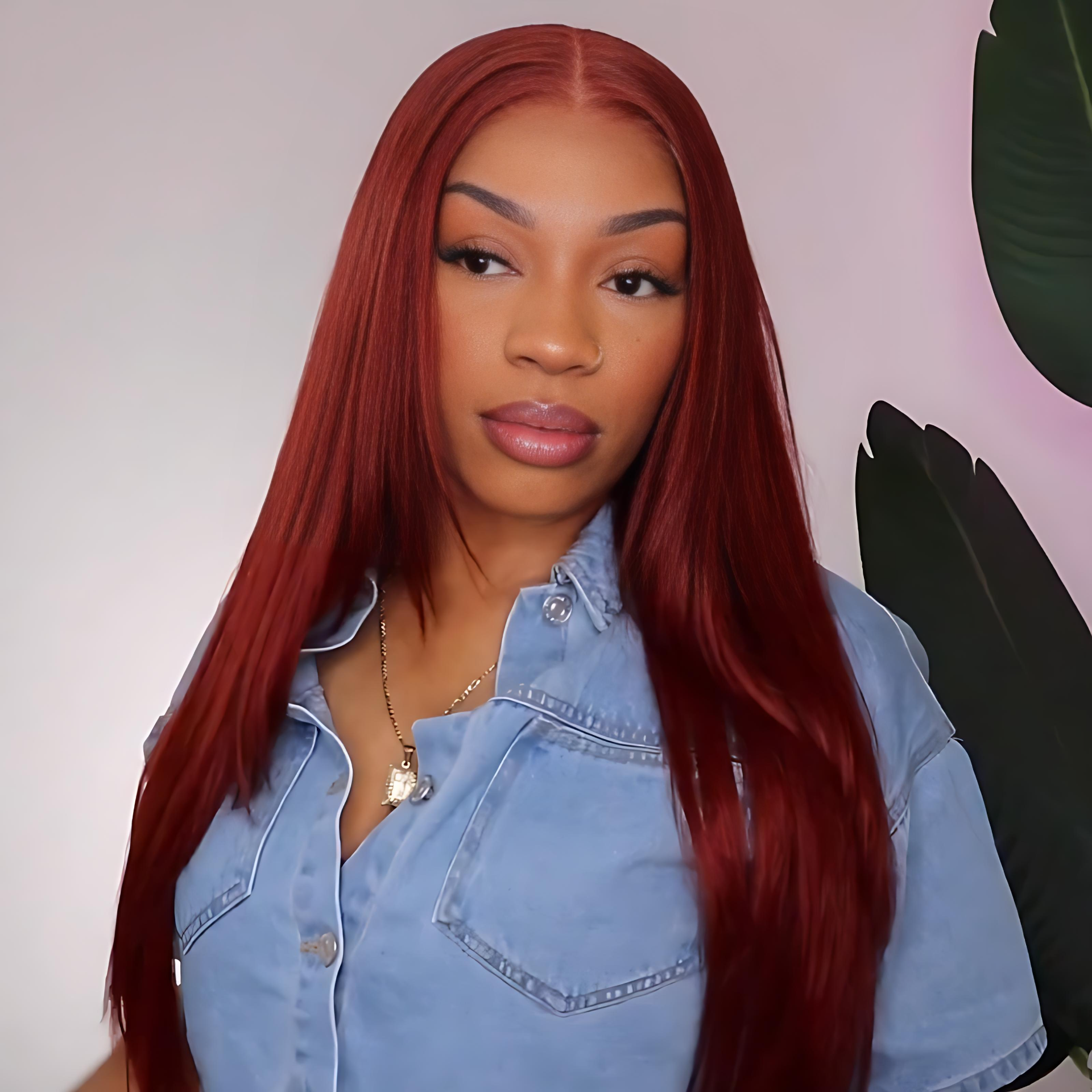 Brun rougeâtre droite 13x4 Lace Front Straight Butterfly Haircut # 33 Auburn Brown Wig Layered Hair 